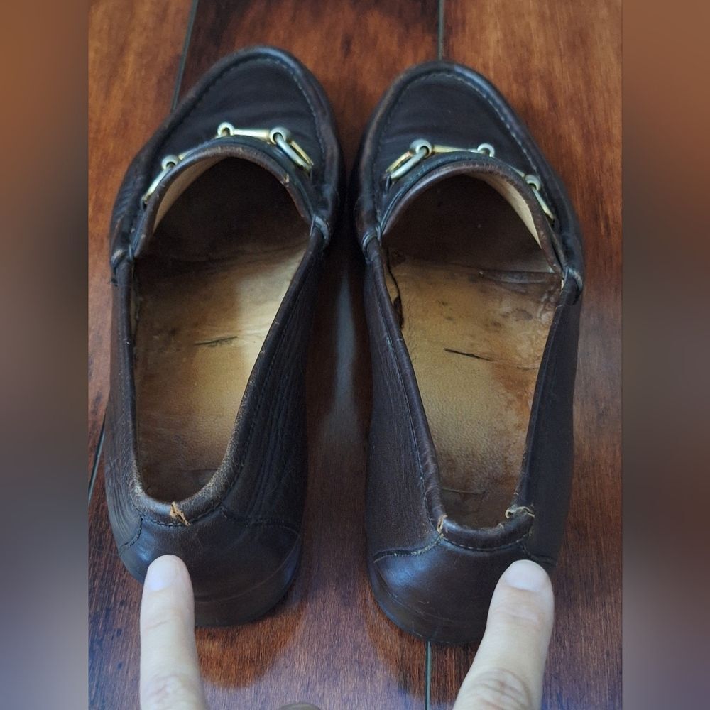 Gucci 80s Men’s Brown Leather 1953 Gold Horsebit Loafers Green Red Web 42 USA 9 - Picture 6 of 12